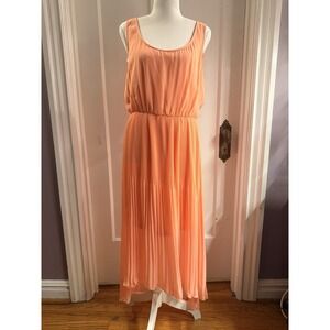 Calvin Klein Women's Sleeveless High Low Pleated Dress Coral/Peach Size 10